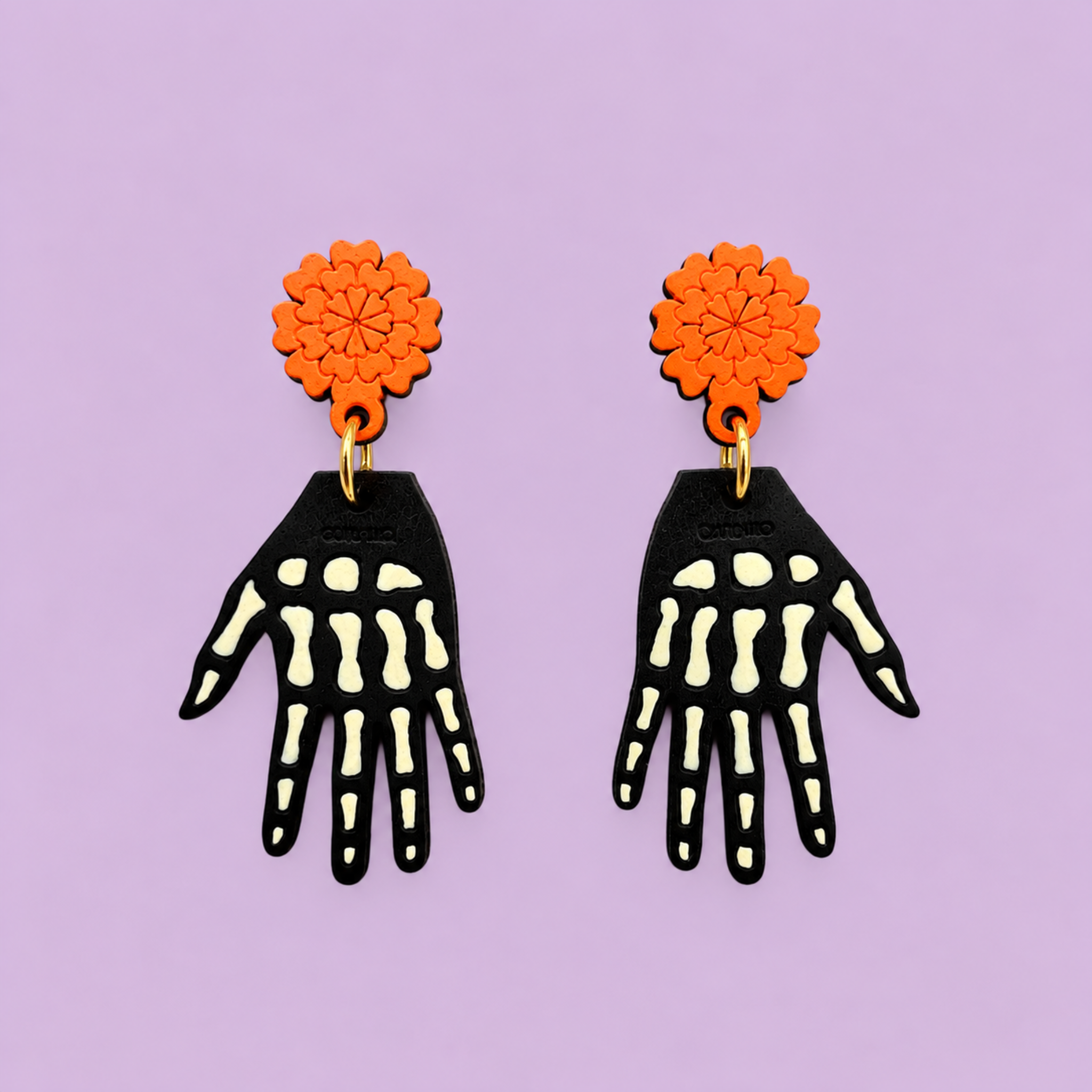Arete Mano Calavera Naranja